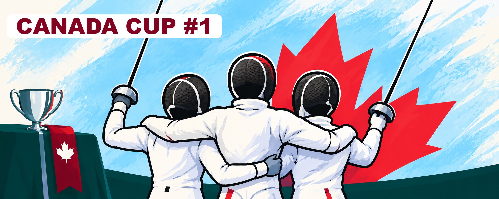 Fencers celebrate with the Canadian flag — follow NB fencers at Canada Cup #1 / Escrimeurs célèbrent avec le drapeau canadien — suivez les escrimeurs du N.-B. à la Coupe Canada #1